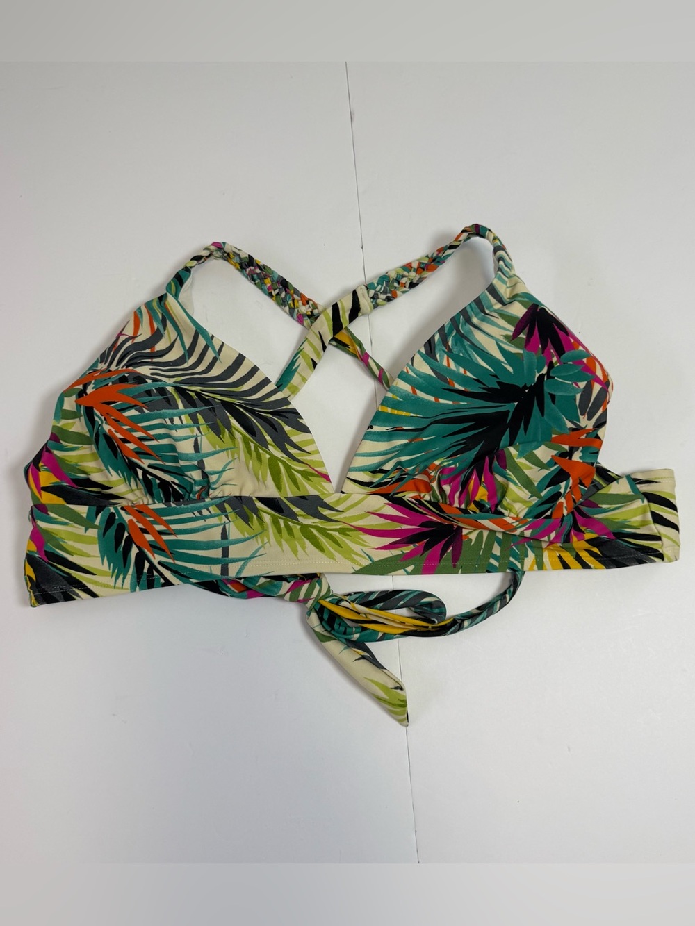 Shade & Shore Tropical Stripe Bikini Detail - Cream with Green, Orange, Black
